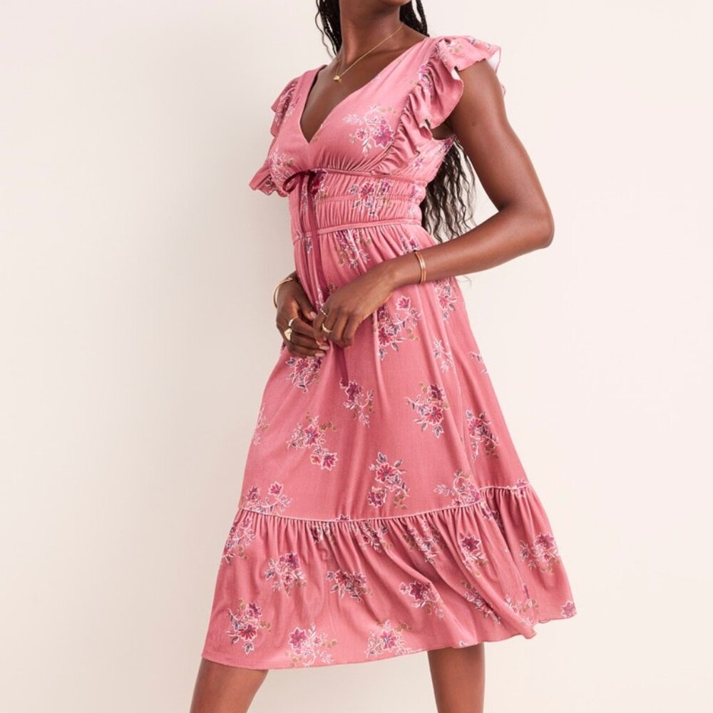 New Francesca's Collections Jessie Flutter Sleeve Floral Midi Dress xlarge pink